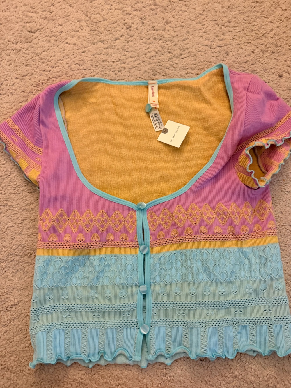 Anthropologie lyrebird Colorblock Knit top Pink, Yellow, Light Blue